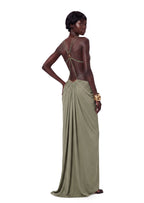 Kaelem Open Back Stretch Maxi Dress In Gray Green