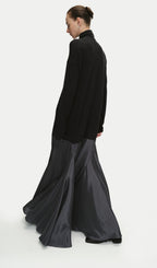 Turtleneck Long Sleeve Satin Maxi Dress In Black