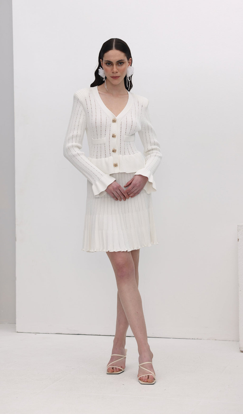 Hollow Ruffle Knite Mini Dress