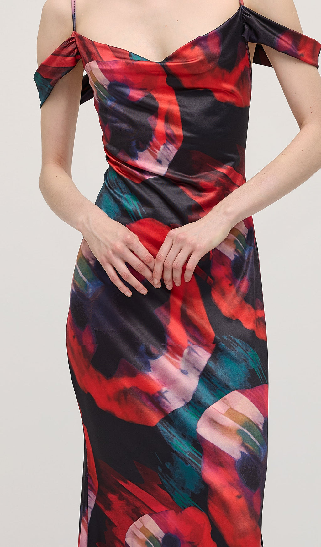 Abstract Floral Print Slip Maxi Dress