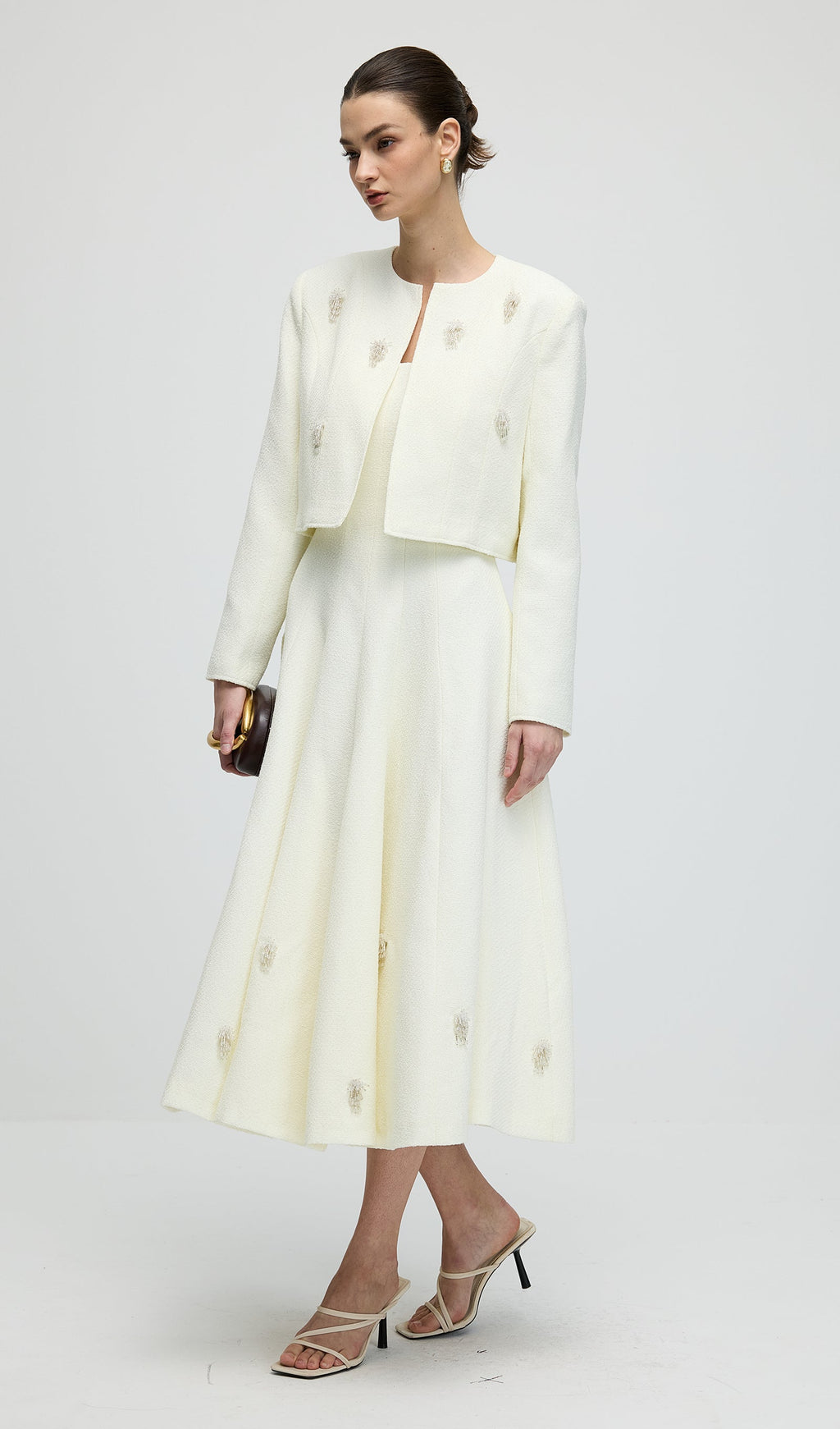 Long Sleeve Tweed Midi Dress Set