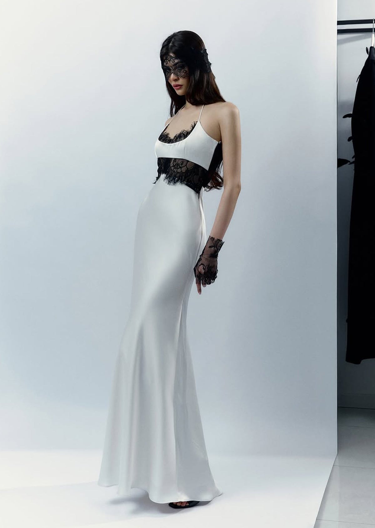 Halter Satin And Lace Corset Maxi Dress