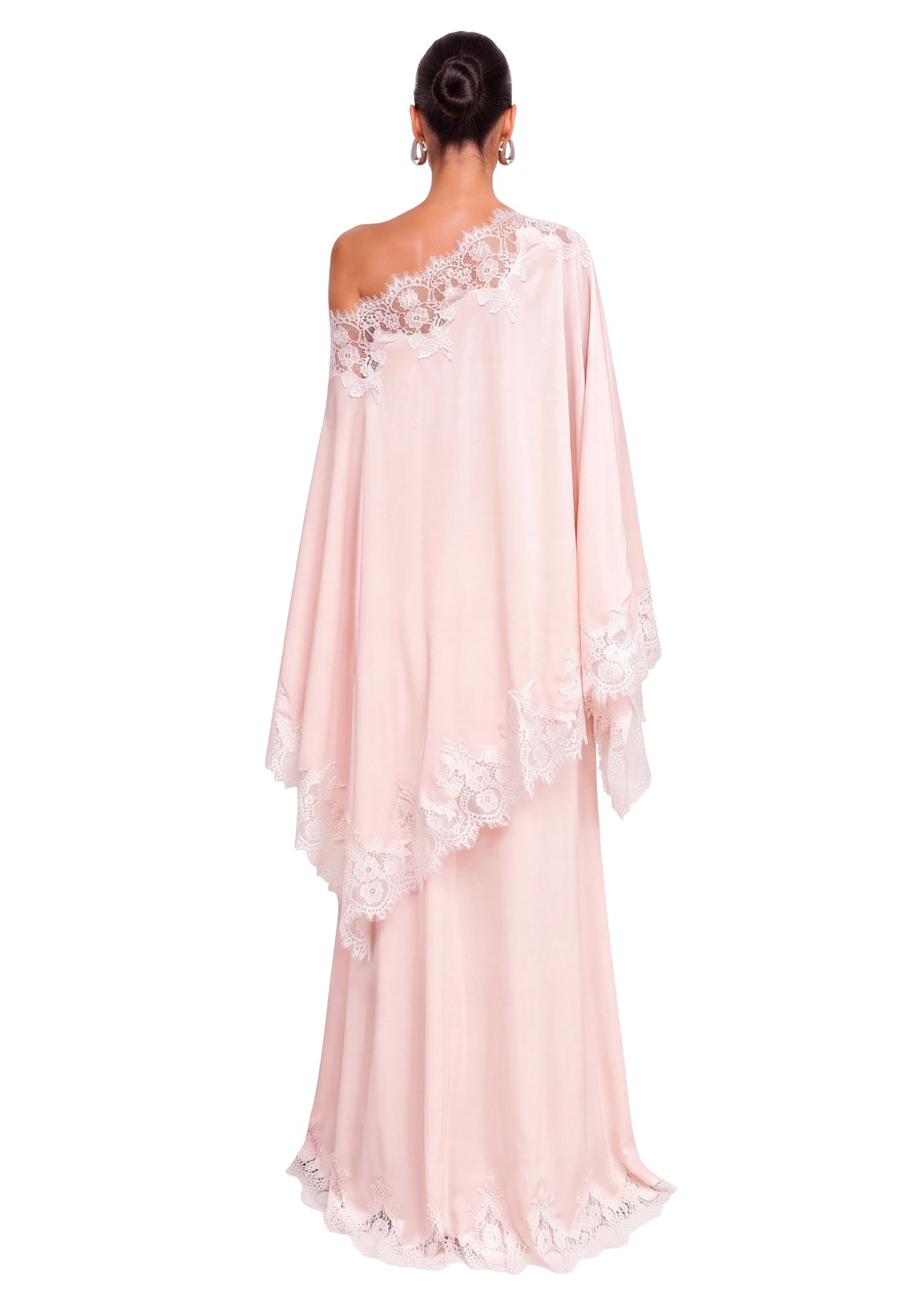 Cadfan Satin Lace Trim Skirt Set In Pink