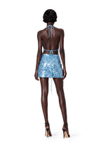 Kahale Open Back Sequined Halter Top In Blue