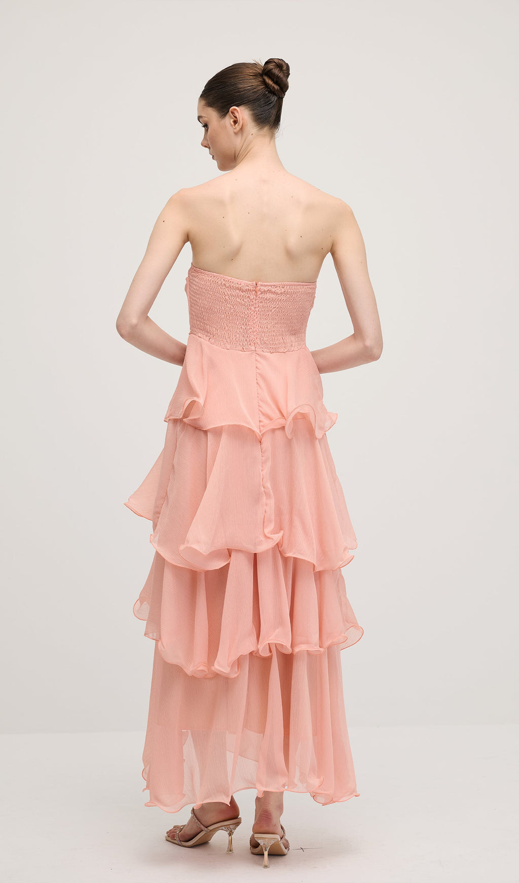 Strapless Layered Midi Dress In Pink