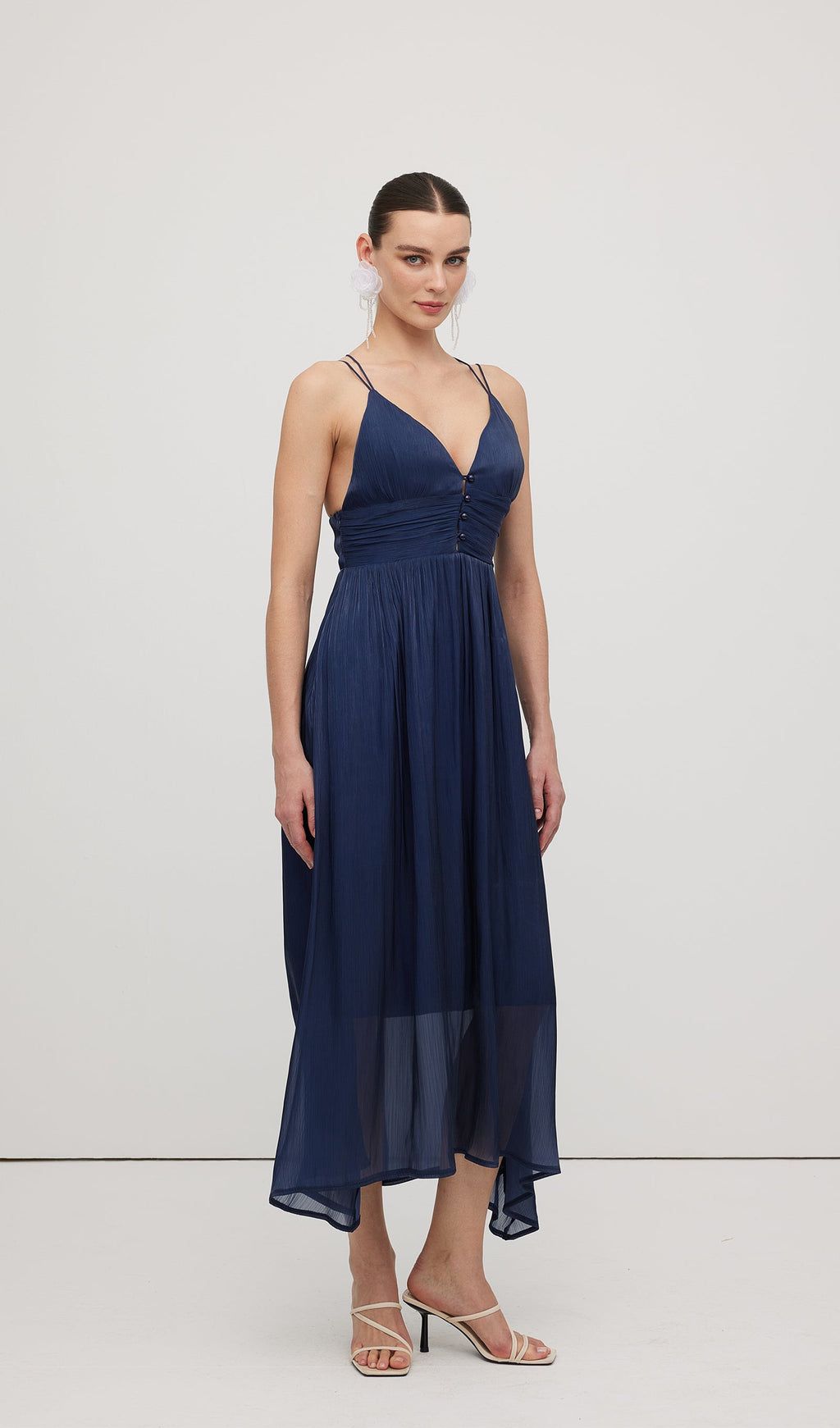 Deep V Neckline Open Back Midi Dress