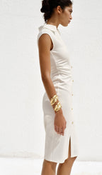 Solid Pique Shirt Midi Dress