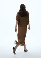 Macaria Knit Cape Top & Fringe Skirt Set