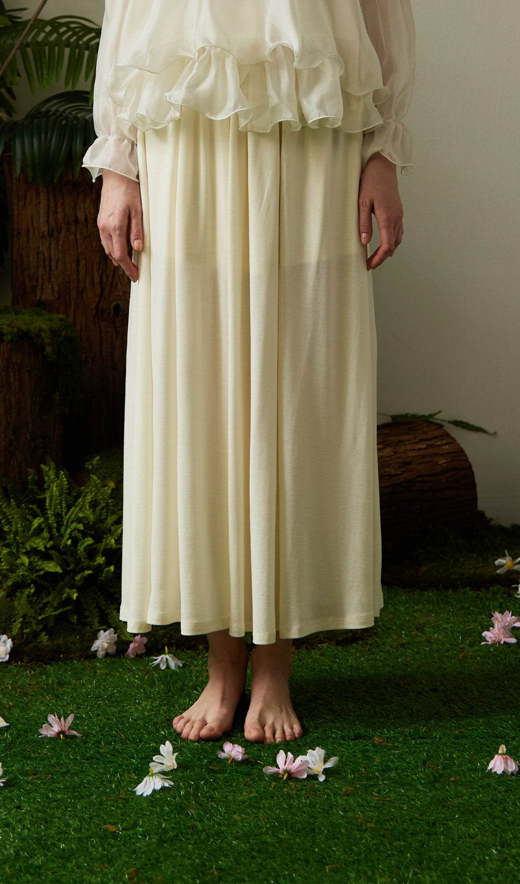 Solid Stretch Jersey Gathers Sets Skirt