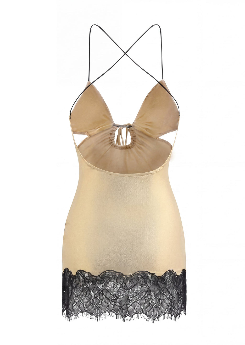 Meino Open Back V Neck Lace Mini Dress