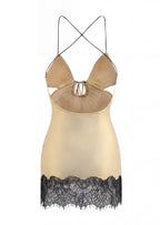 Meino Open Back V Neck Lace Mini Dress