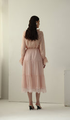 V Neck Lace Panel Ruffled Top