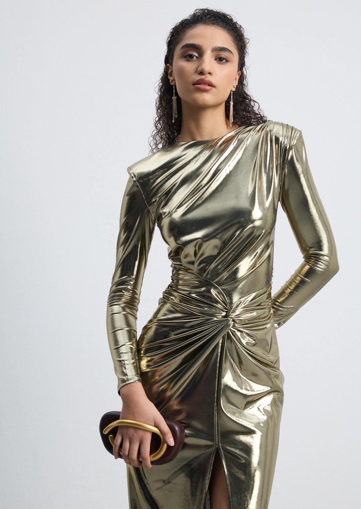 Hiba Metallic Slit Maxi Dress