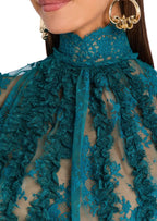 Xenon Open Back Lace Mini Dress In Peacock blue