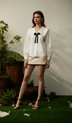 Navy Collar Shirt With Bow