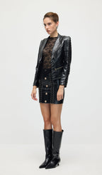 Rope Lacing Leather Jacket & Mini Skirt