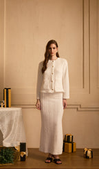 Fluffy Knitted Cardigan & Maxi Skirt Set White