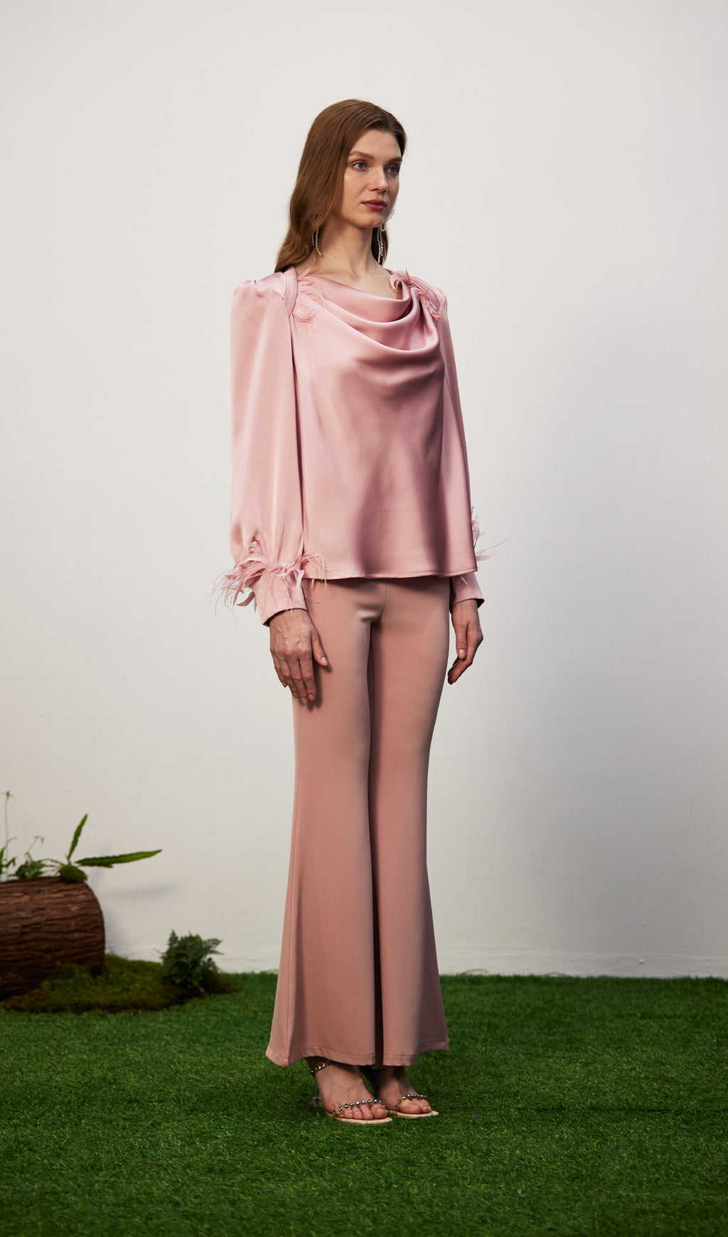 Cowel Neck Satin Blouse Top