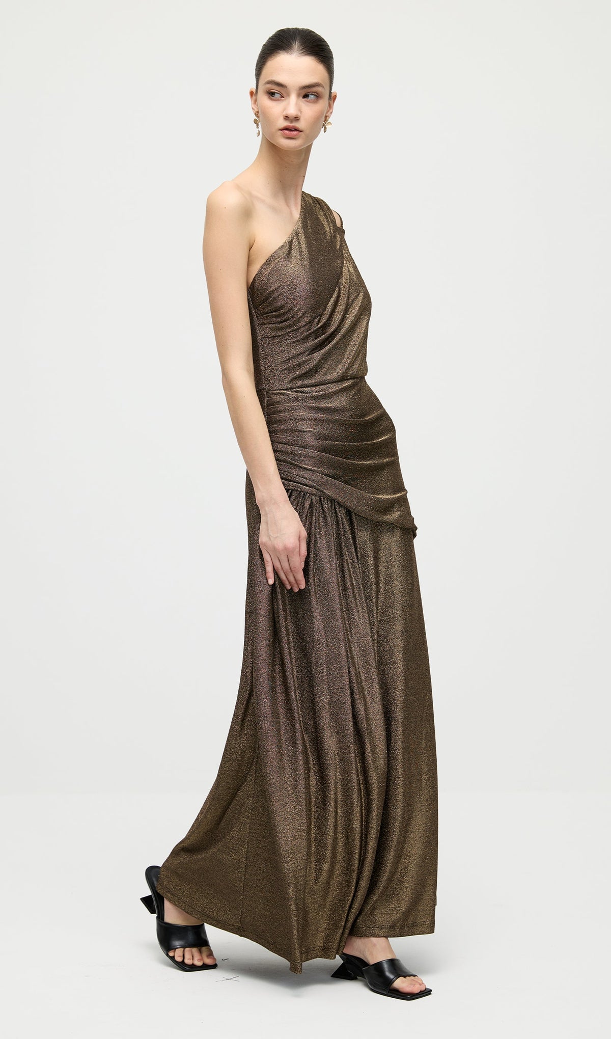 One Shoulder Glitter Split Maxi Dress