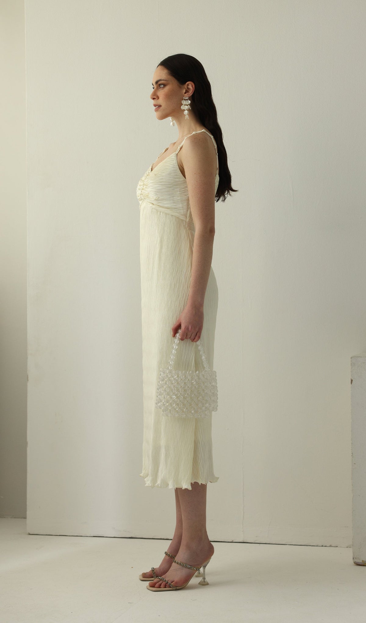 Solid Texture Slip Midi Dress