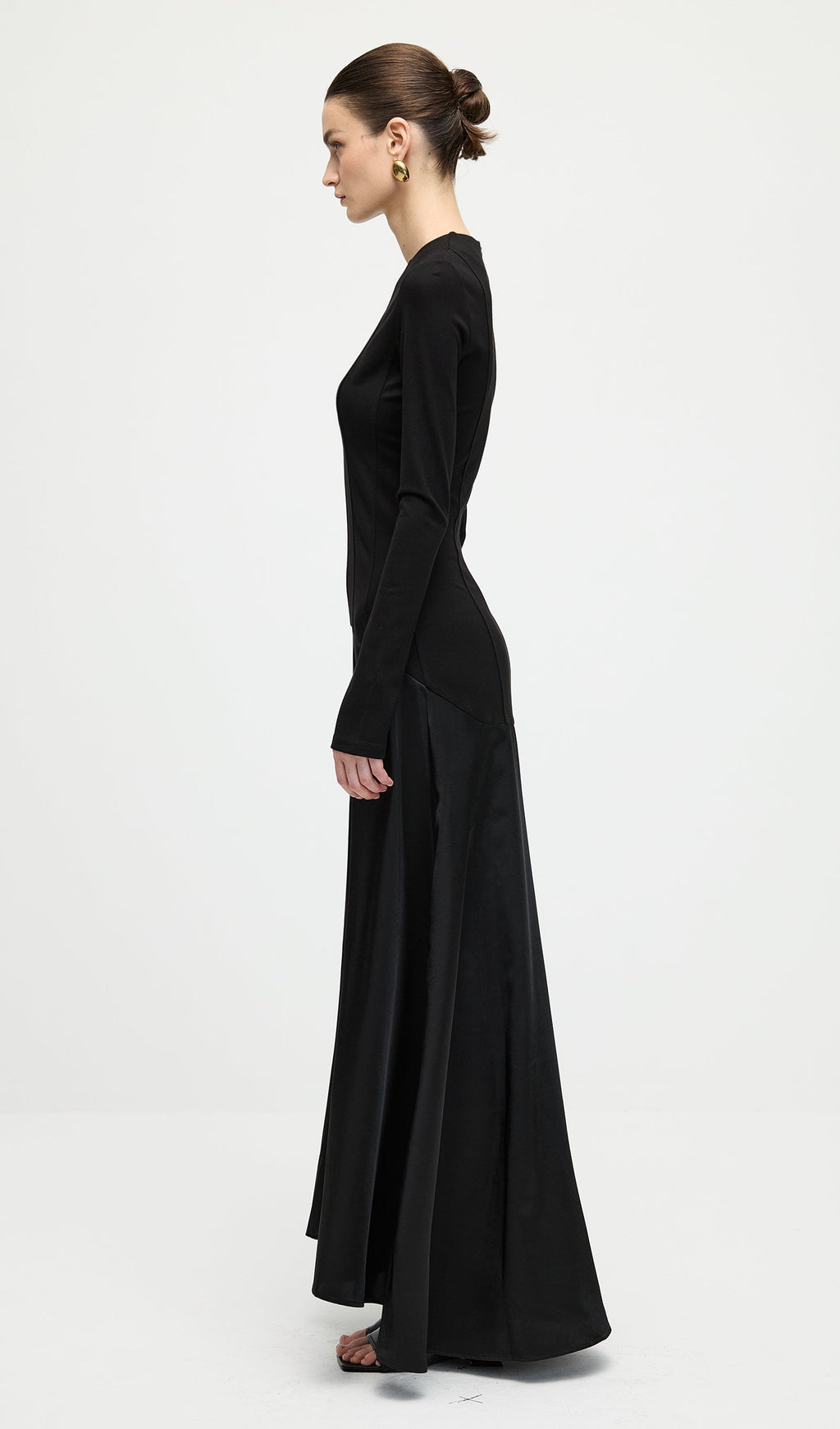 Knitted Satin Maxi Dress In Black