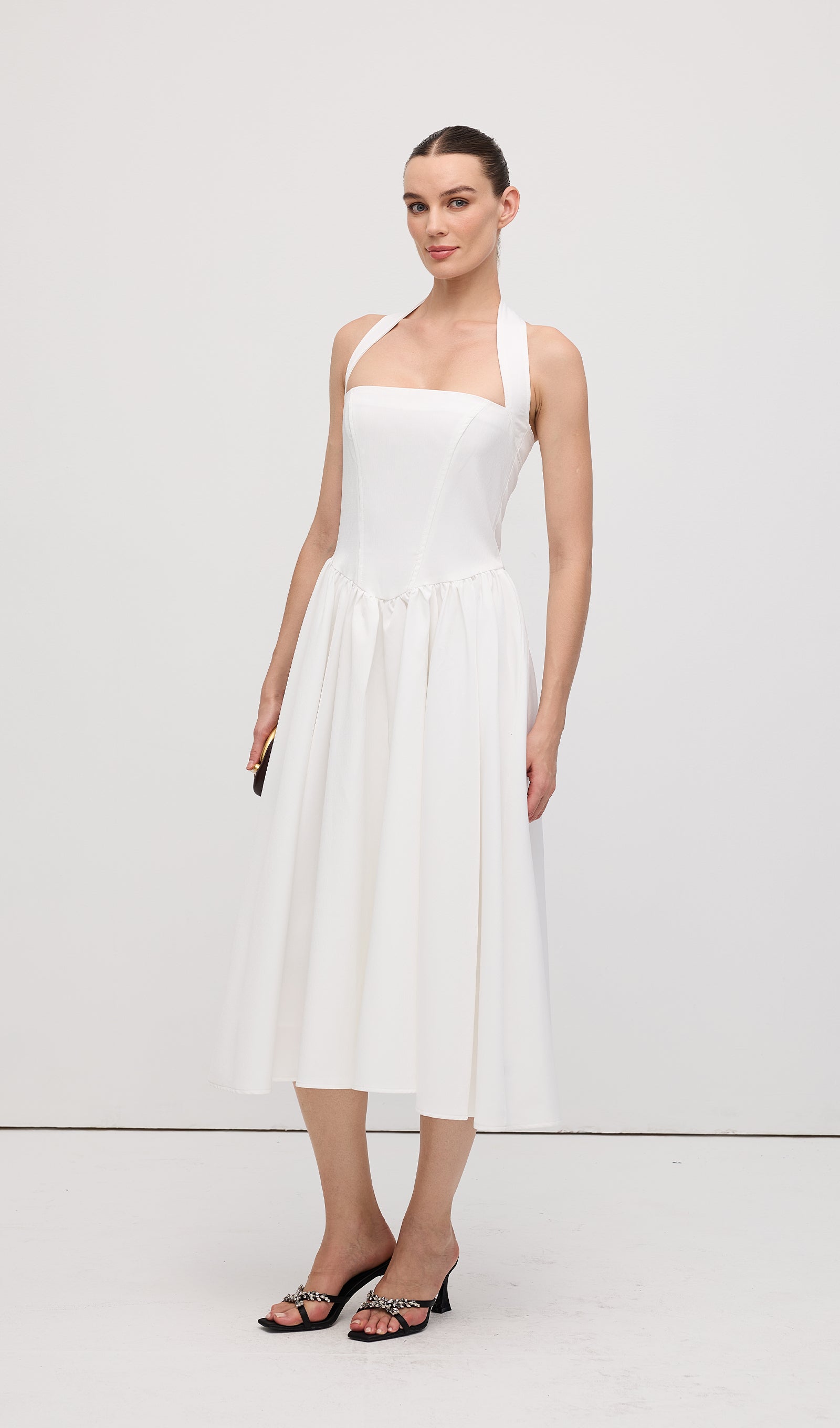 Solid Halter Midi Dress