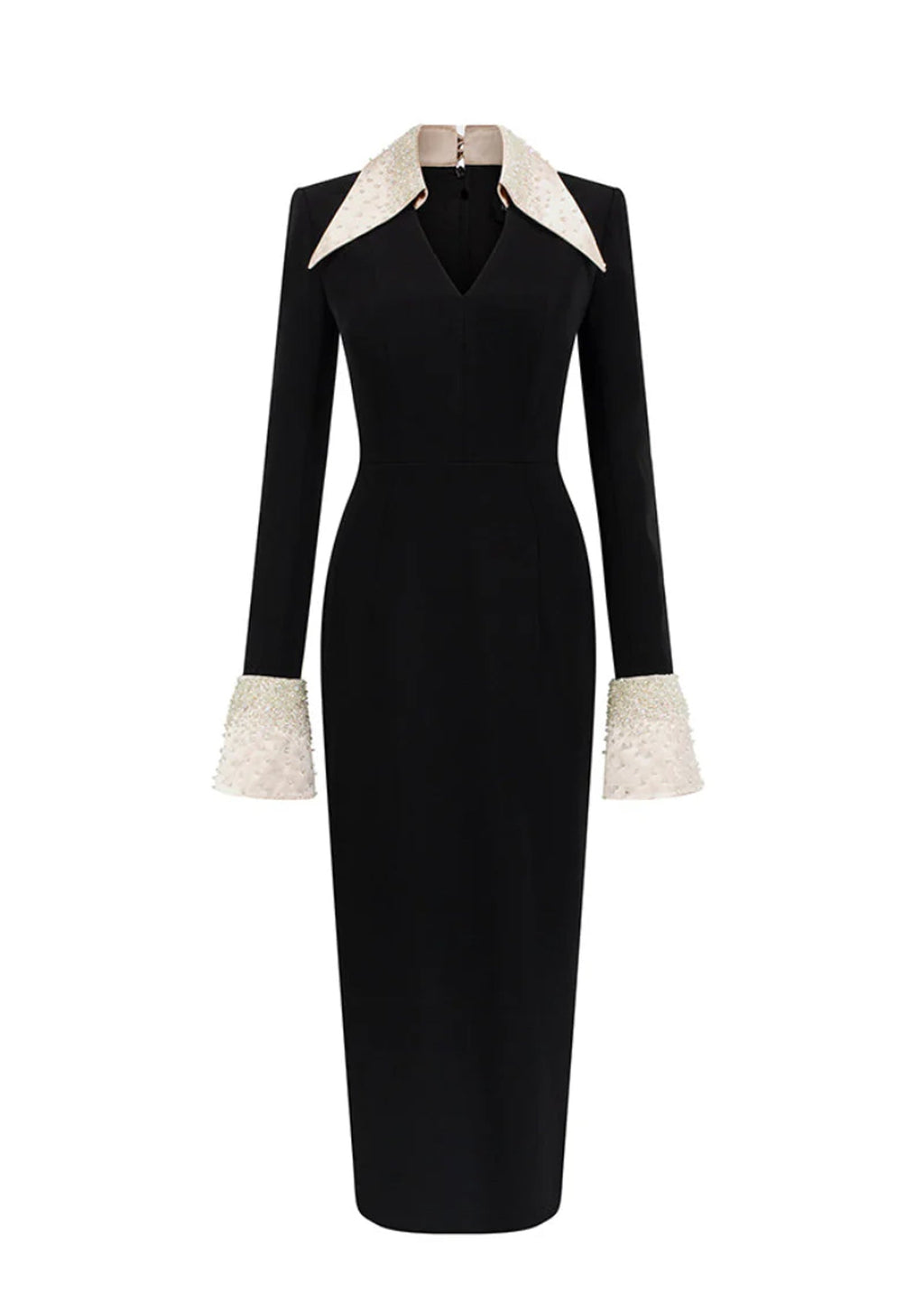Vina Lapel Crepe Midi Dress In Black