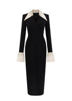 Vina Lapel Crepe Midi Dress In Black