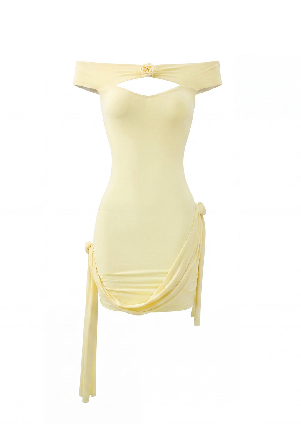 Mhina Off The Shoulder Stretch Mini Dress In Yellow