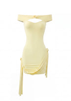 Mhina Off The Shoulder Stretch Mini Dress In Yellow