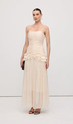 Slim Strapless Ruffle Maxi Dress