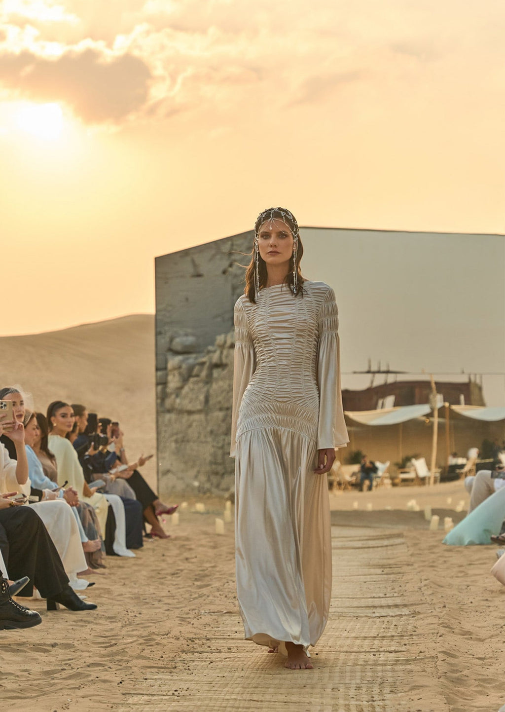 Metallic Elasticated Gathers Maxi Dress（Final Sale）