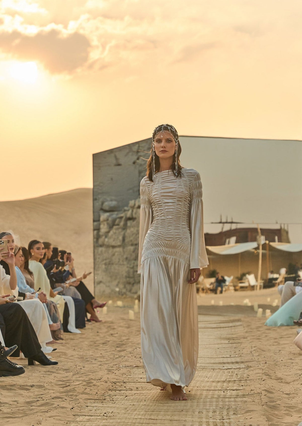 Metallic Elasticated Gathers Maxi Dress（Final Sale）