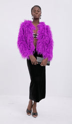 Short Shearling Jacket Coat-Purple