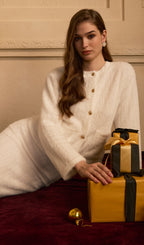 Fluffy Knitted Cardigan & Maxi Skirt Set White
