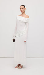 Single Jersey Knit  Draped Maxi Dress White