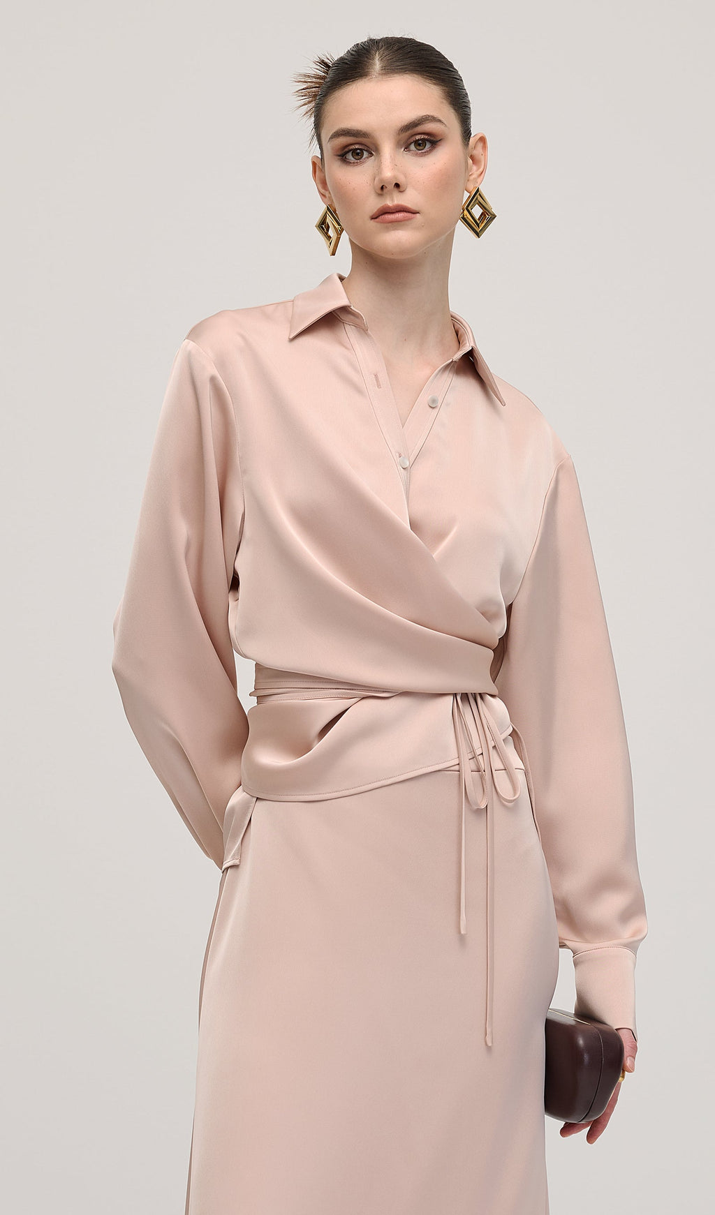 Solid Satin Shirt Maxi Dress Sets