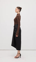 Asymmetrical Pleat Maxi Dress Brown