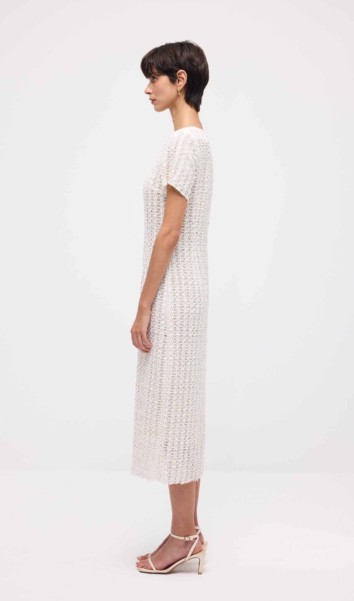 Short Sleeve Crochet Midi Dress