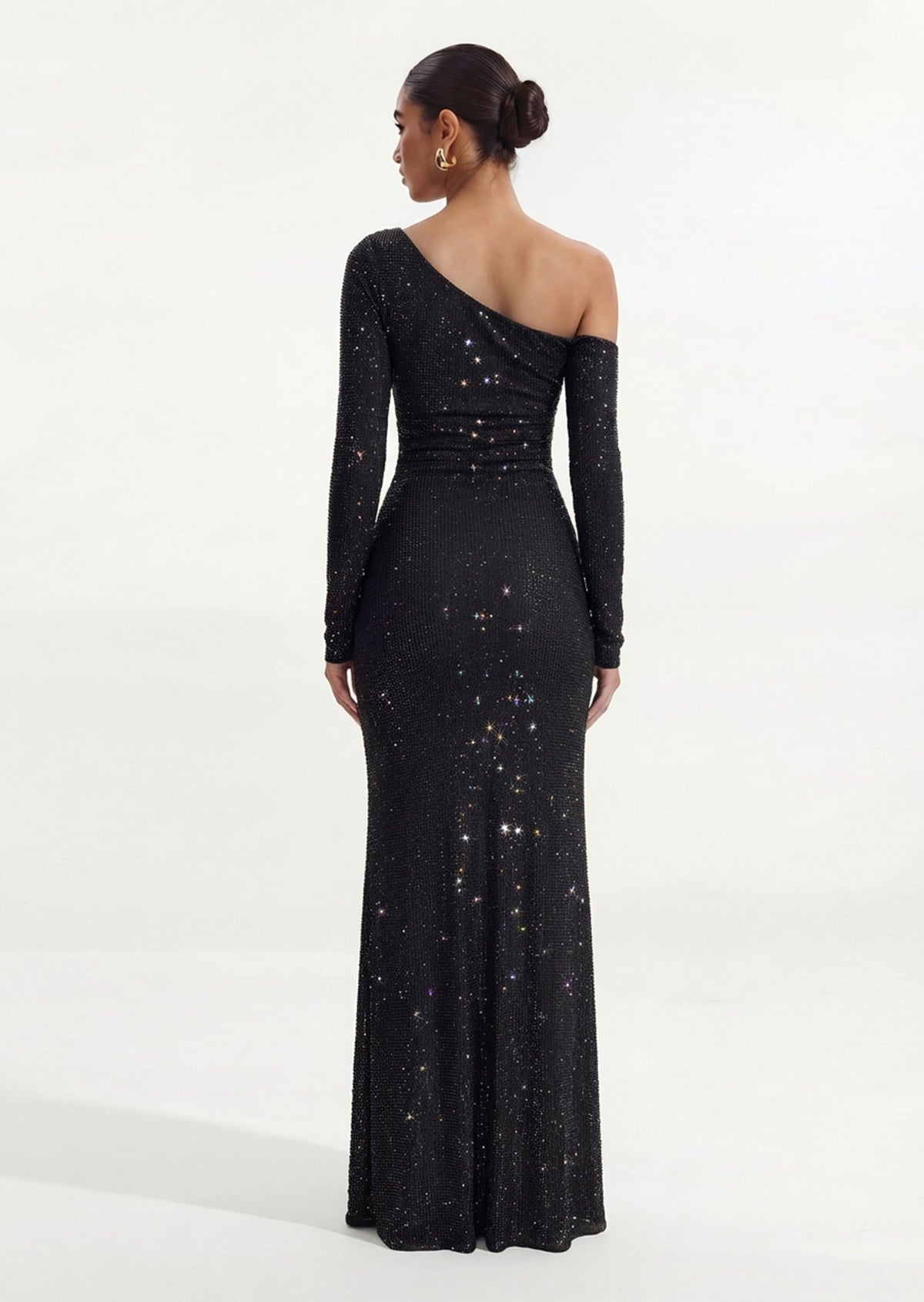 Diamante Long Sleeve Maxi Dress In Black