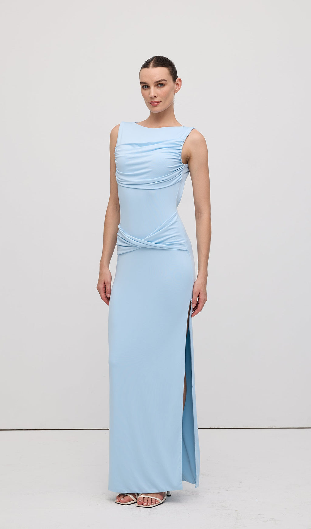 Slinky Drape Maxi Dress Baby Blue