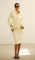 Peplum Jacket & Slit Midi Skirt Set
