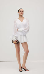 Solid Lantern Sleeve Mini Dress