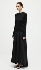 Knitted Satin Maxi Dress In Black