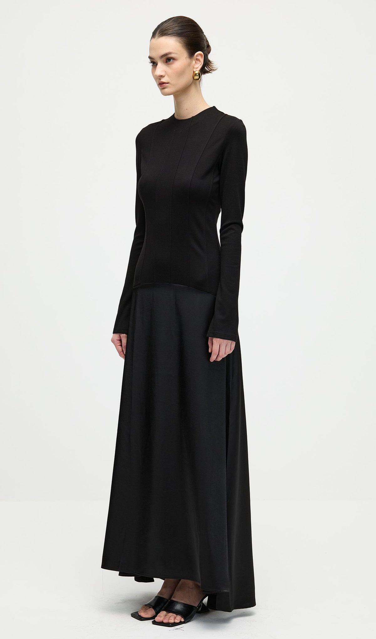 Knitted Satin Maxi Dress In Black