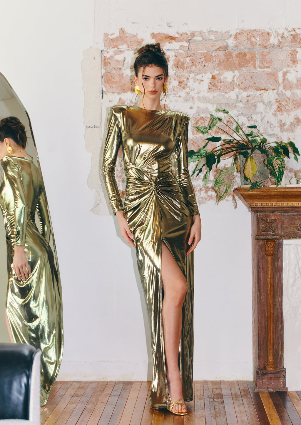 Metallic Slit Maxi Dress