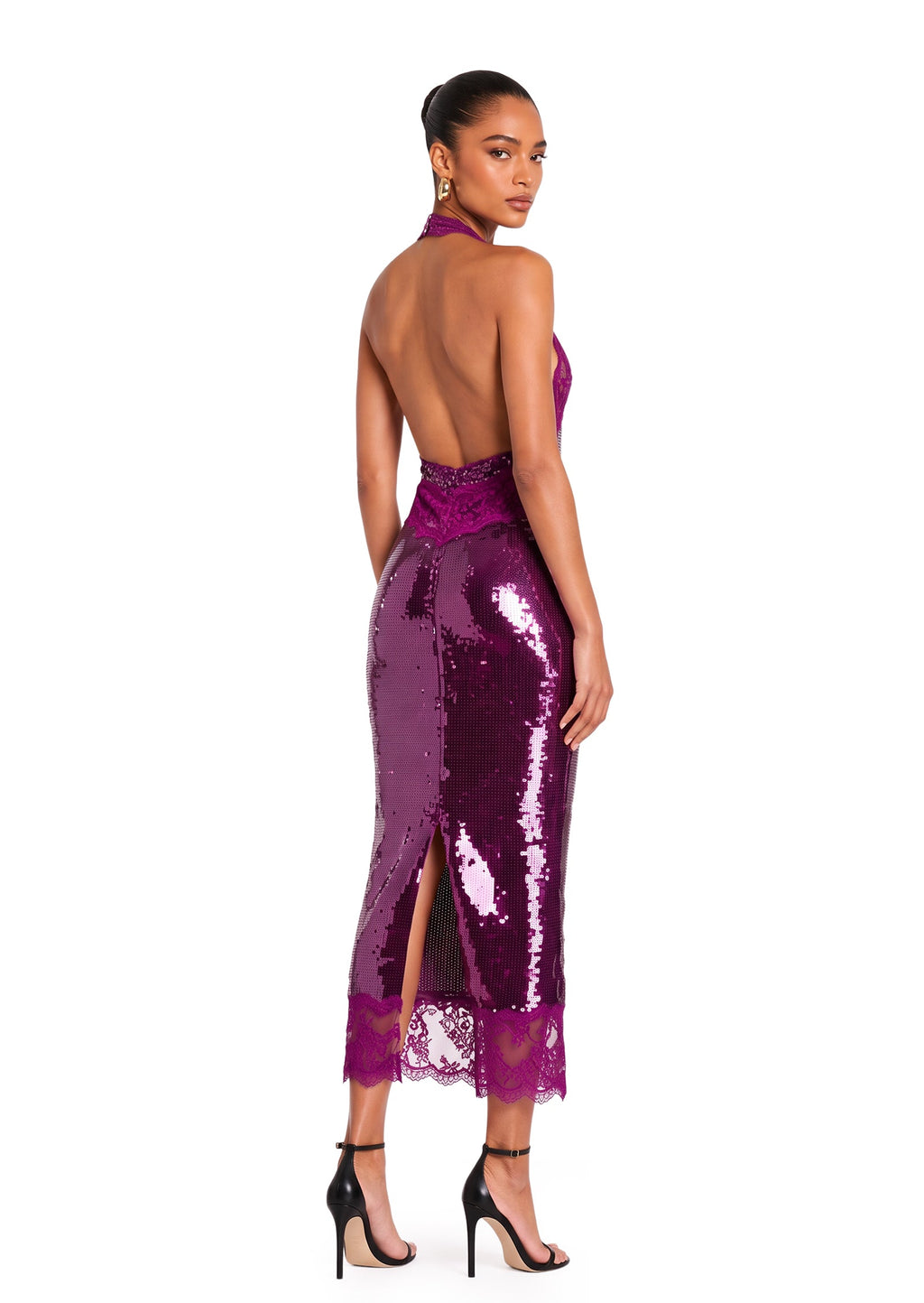 Julieta Sequin Lace Midi Dress In Purple