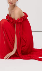 Off Shoulder Draped Maxi Dress