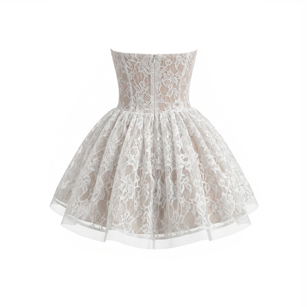 Vahn Strapless Lace Mini Dress In White