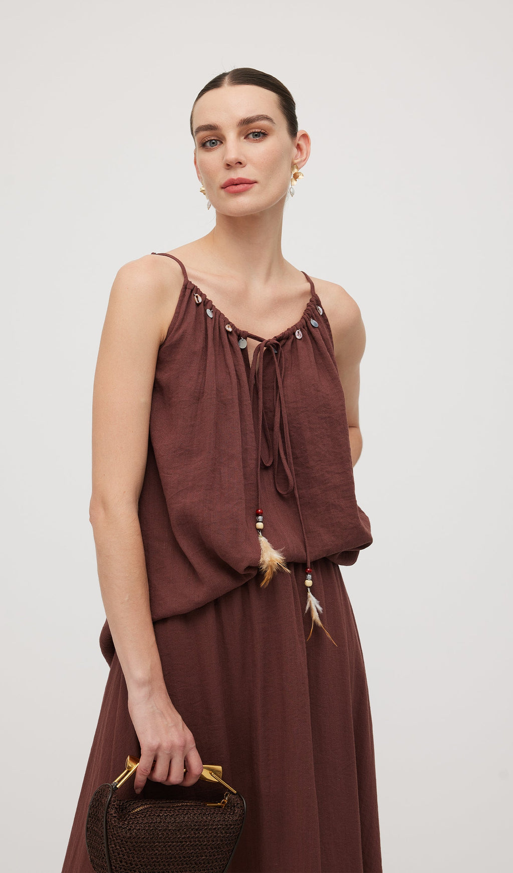 Cotton And Linen Lace Up Midi Skirt Sets